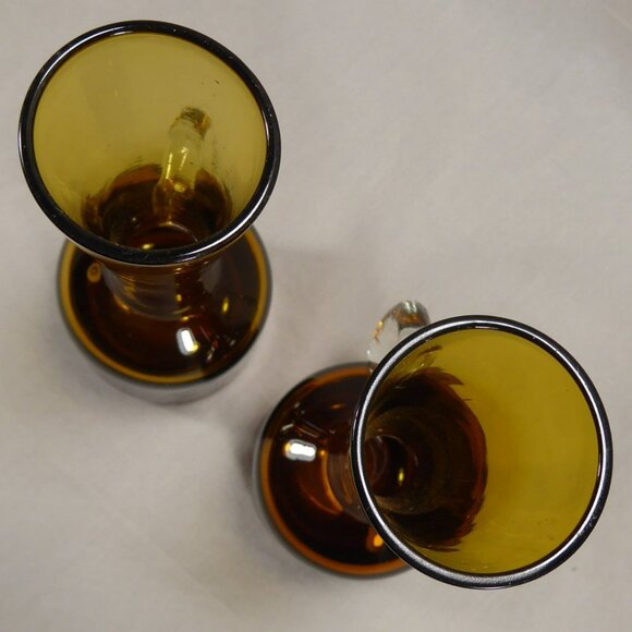 2 Vintage MCM Hand-Blown Amber Glass Miniature Pitchers Cruets Bud Vase Vases - Picture 5 of 8